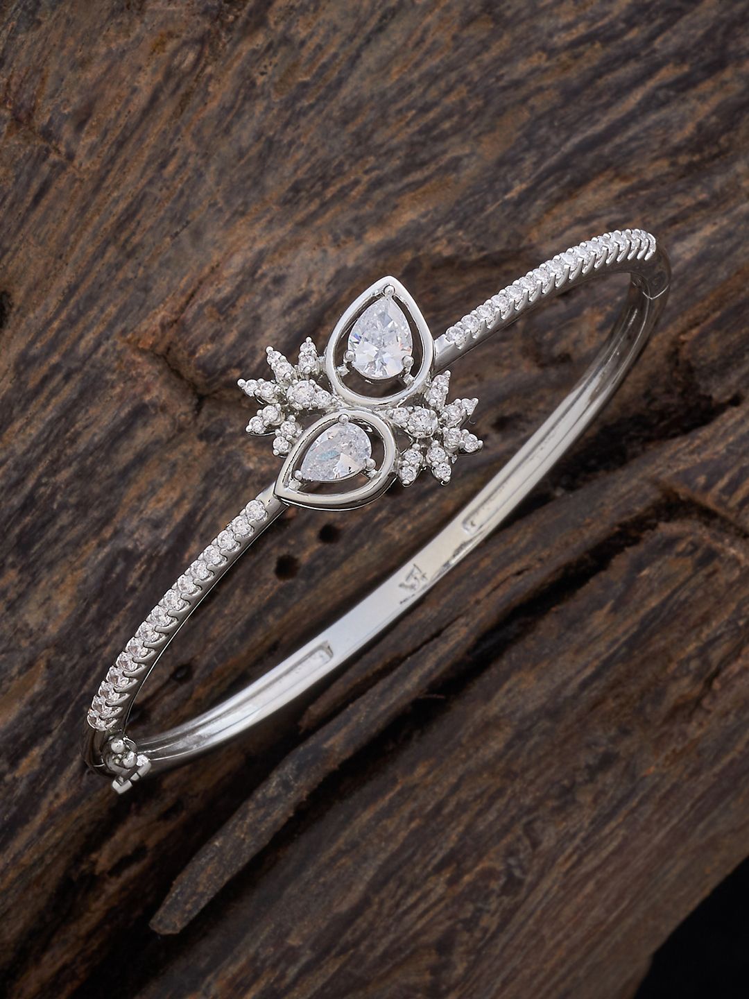 

Kushal's Fashion Jewellery Rhodium-Plated Cubic Zirconia Studded Kada Bracelet, Silver