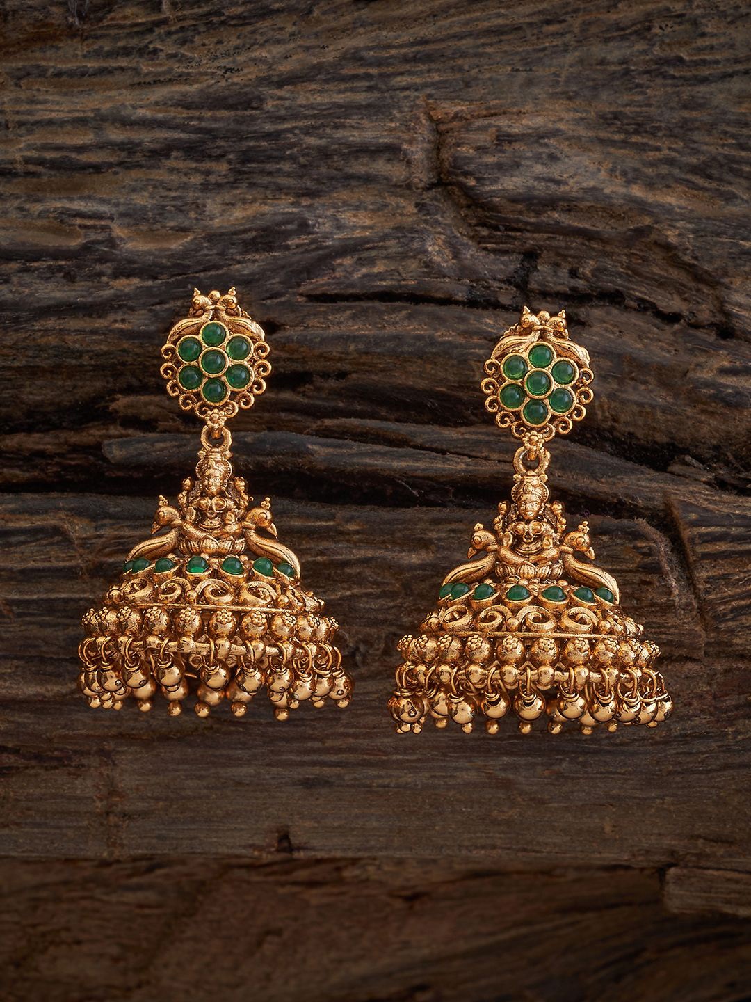 

Kushal's Fashion Jewellery Gold Plated Artificial Stones Antique Dome Shaped Jhumkas