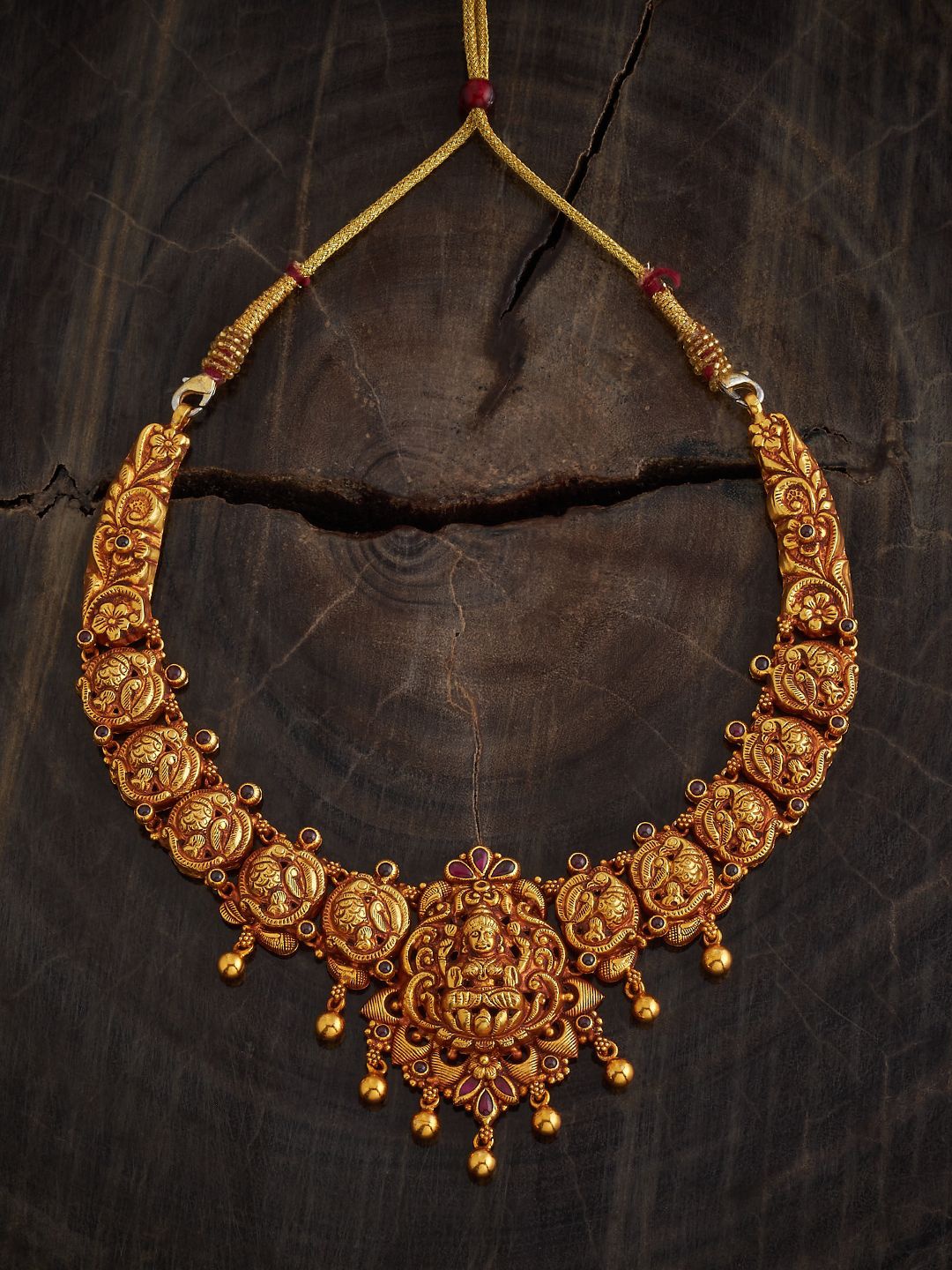 

Kushal's Fashion Jewellery 92.5 Pure Silver Gold-Plated Temple Necklace