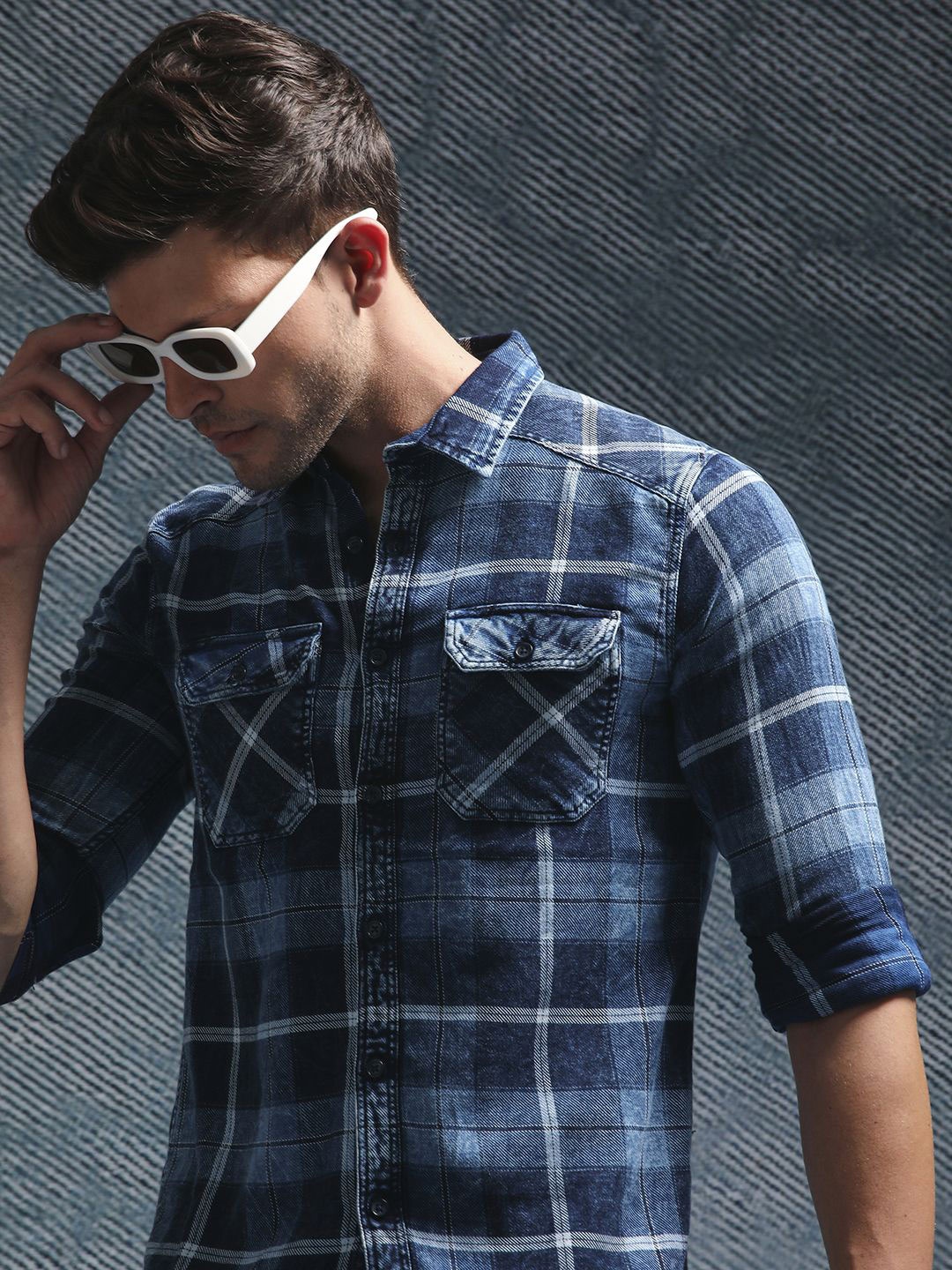 

Henceforth Men Other Checks Checked Cotton Opaque Casual Shirt, Blue
