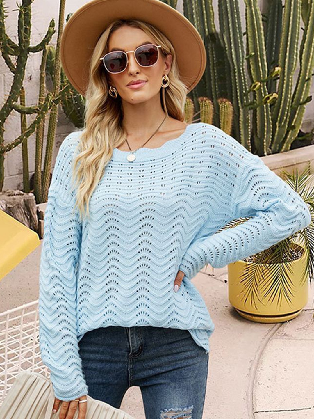 

StyleCast Women Self Design Round Neck Pullover, Blue
