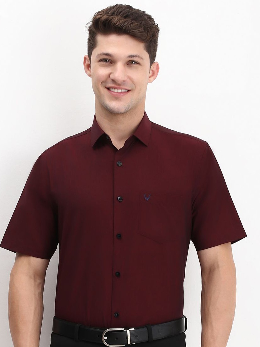 

Allen Solly Men Spread Collar Solid Cotton Slim Fit Formal Shirt, Maroon