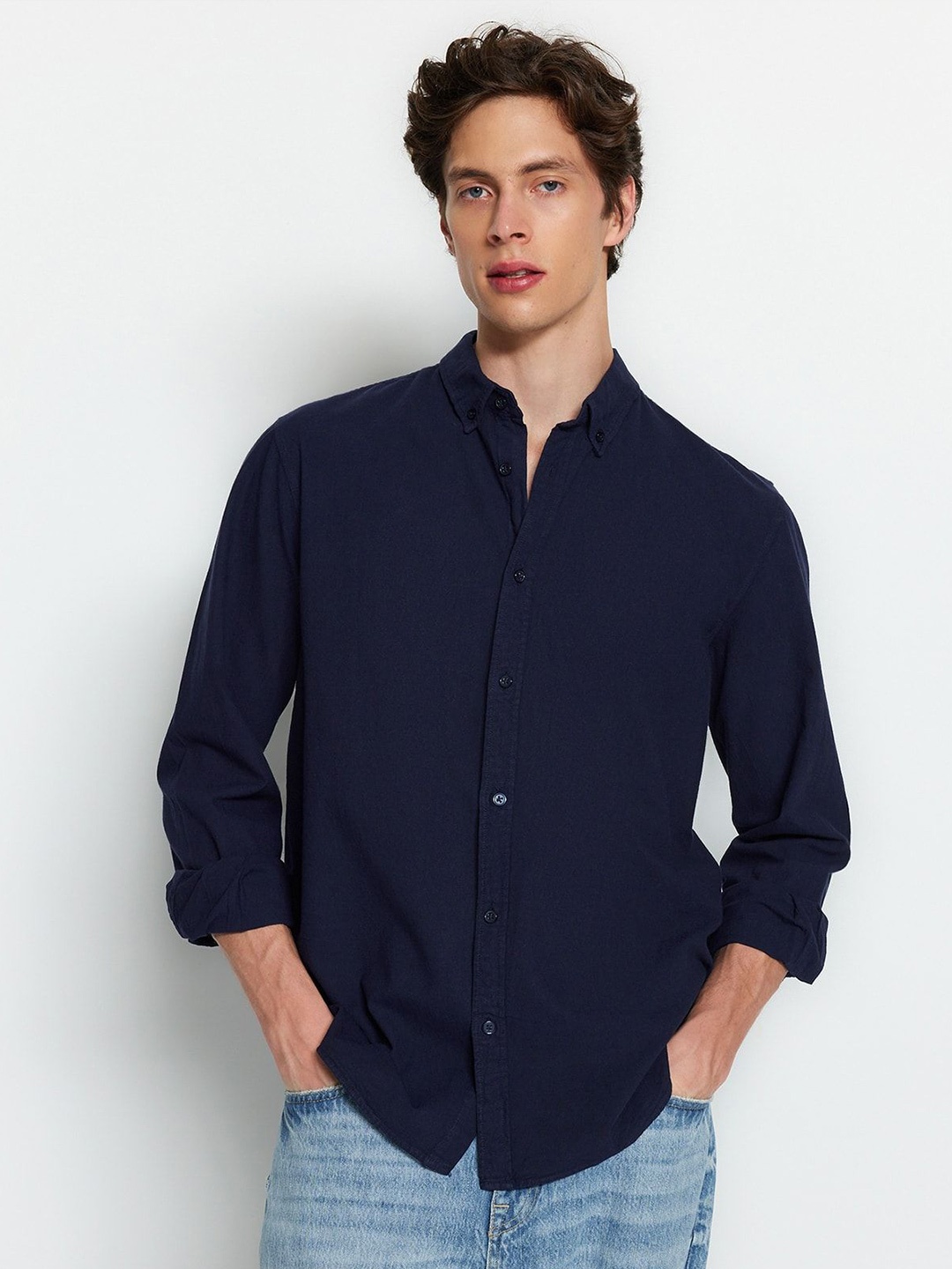 

Trendyol Unisex Button Down Collar Solid Cotton Casual Shirt, Na