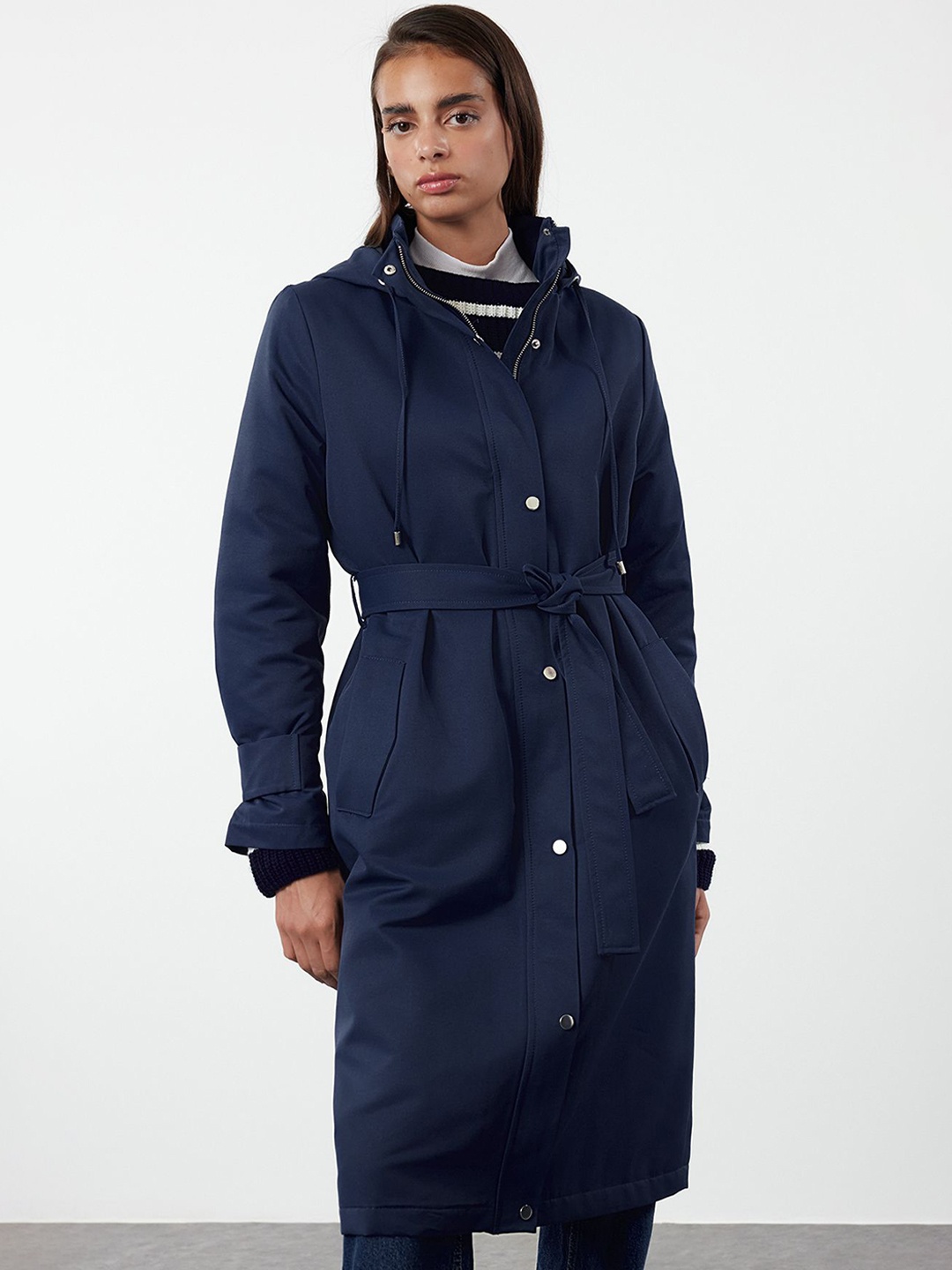 

Trendyol Double-Breasted Longline Trench Coats, Navy blue