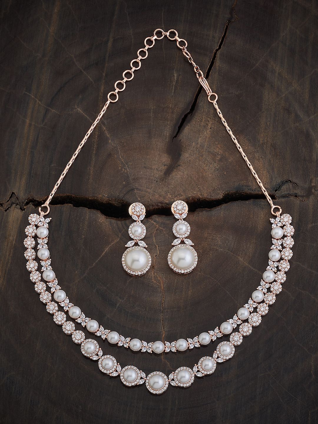 

Kushal's Fashion Jewellery Rose Gold-Plated CZ -Studded Jewellery Set