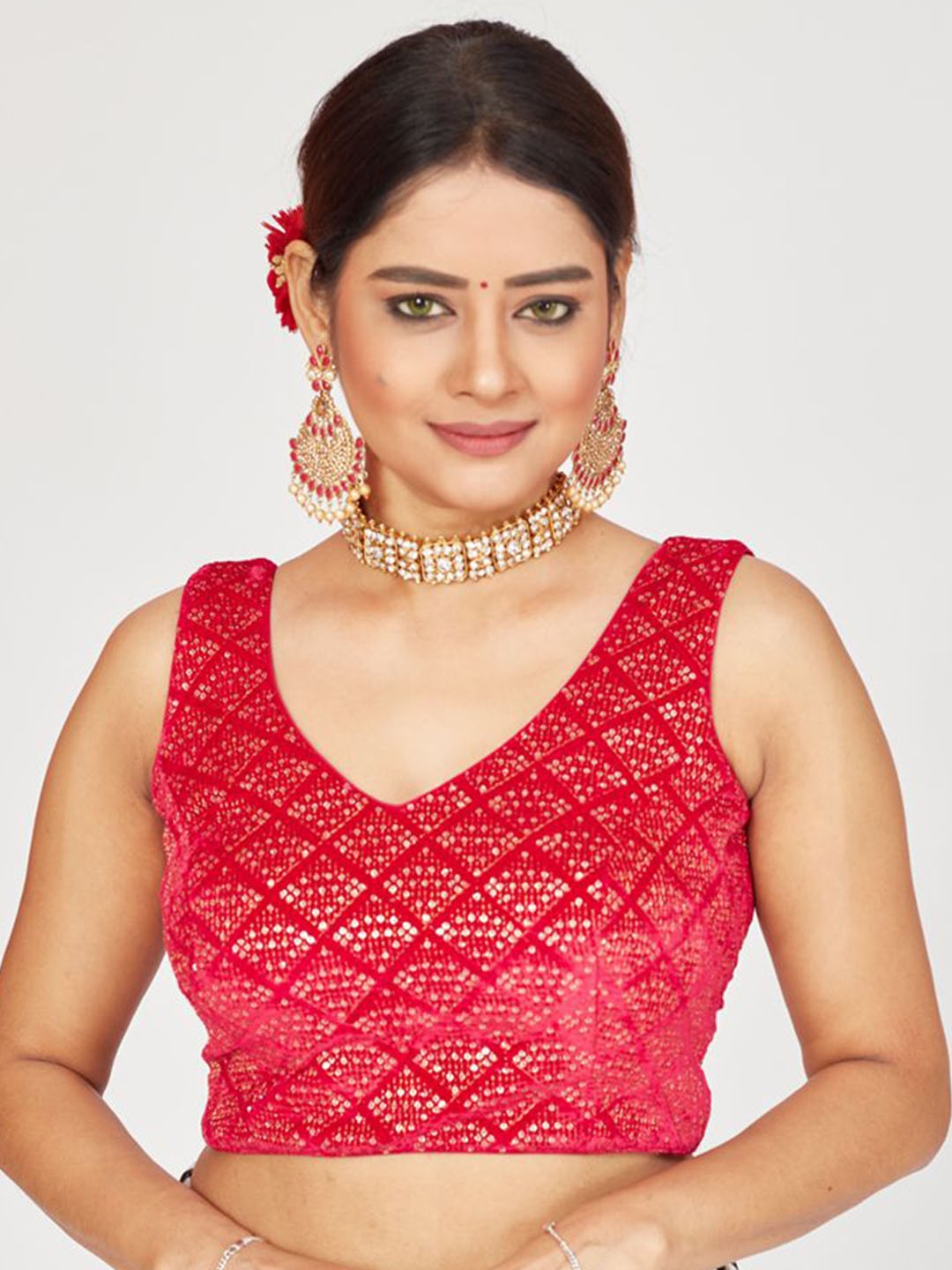 

Mmore Embroidered Velvet Saree Blouse, Purple