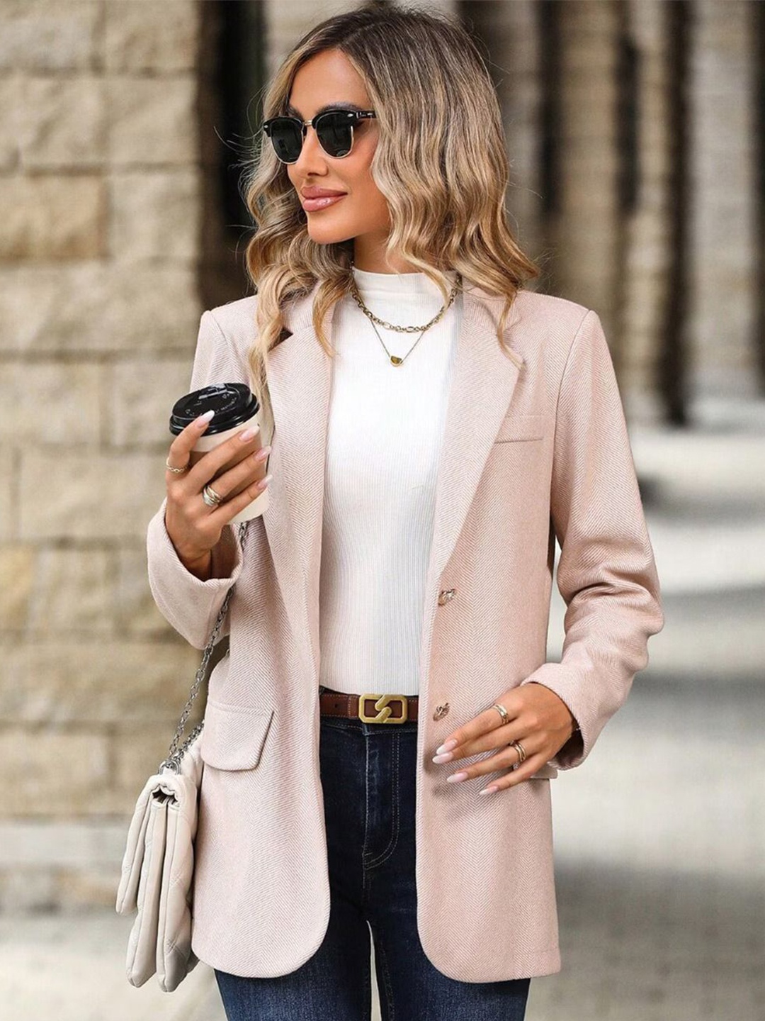 

KPOP Women Lapel Collar Three-Quarter Sleeves Top, Pink