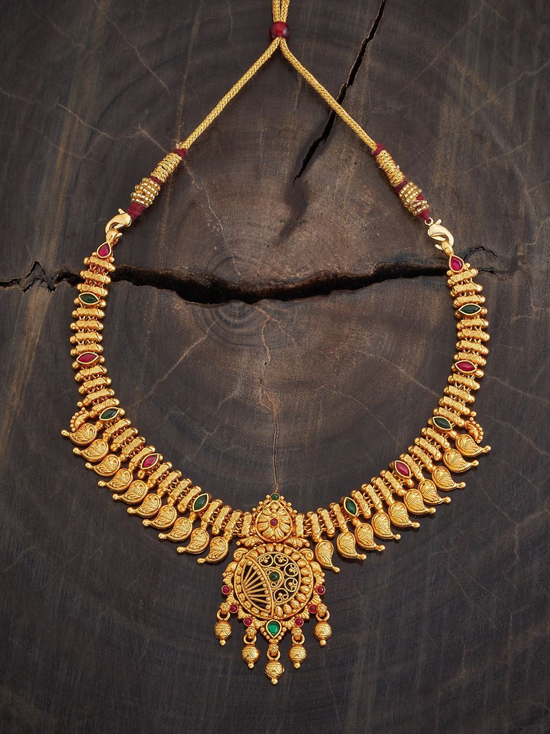

Kushal's Fashion Jewellery Silver Gold-Plated Temple Necklace