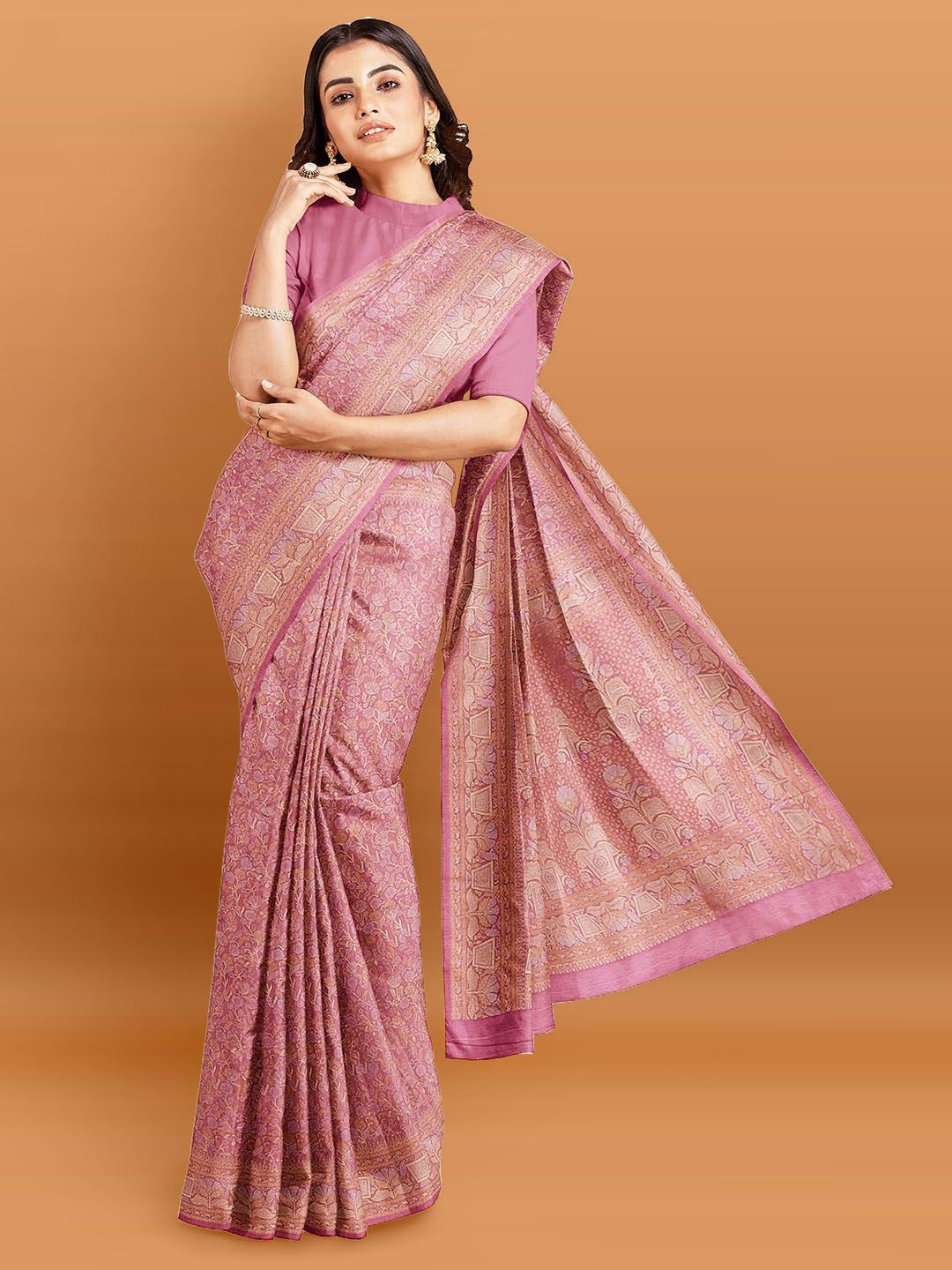 

Meena Bazaar Floral Printed Woven Design Saree, Pink