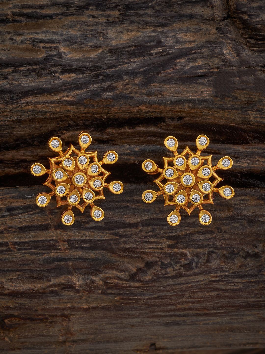 

Kushal's Fashion Jewellery Gold-Plated CZ Studded Floral Studs Earrings