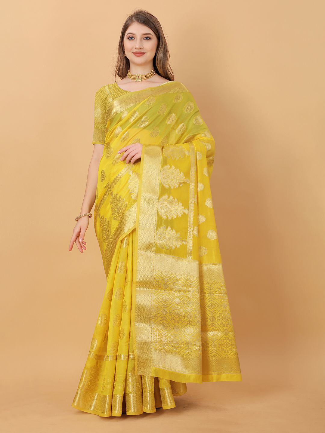 

NIWAA Woven Design Zari Banarasi Saree, Yellow