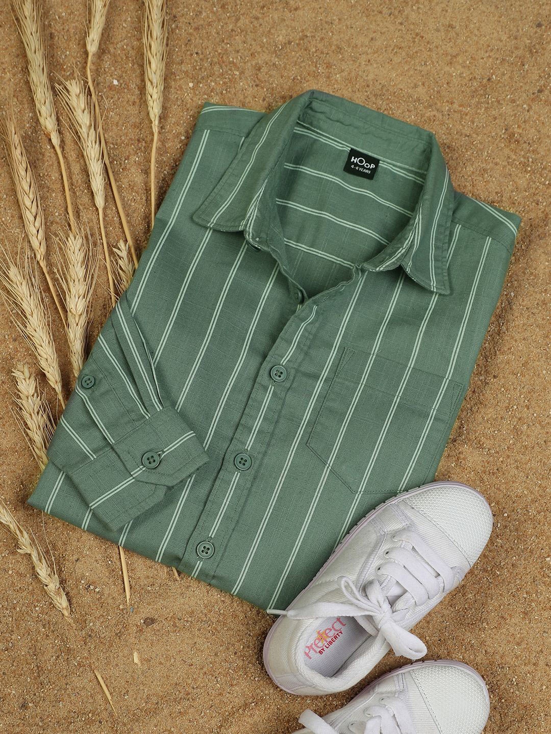 

Hoop Boys Vertical Stripes Slim Fit Shirts, Green