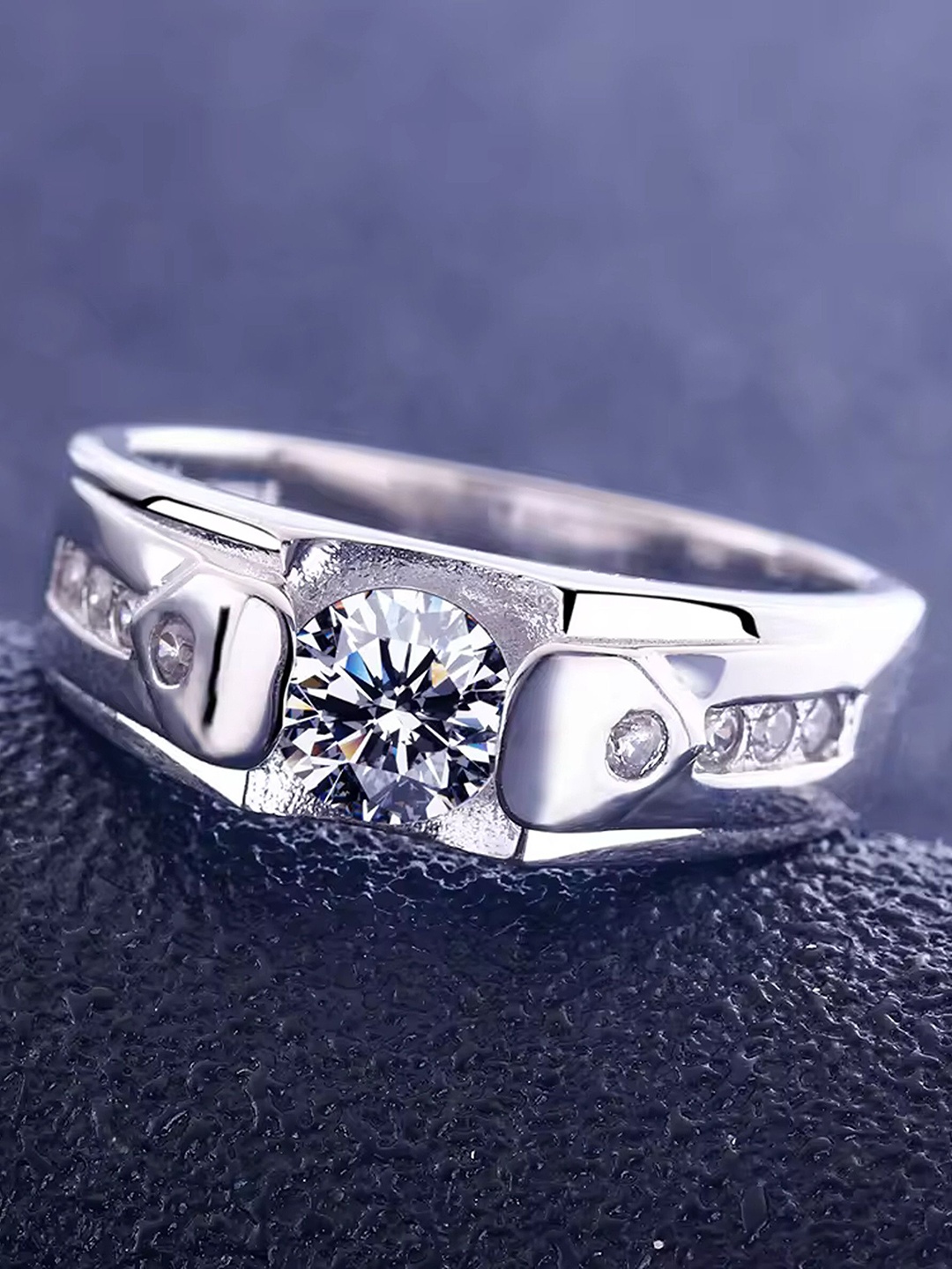 

Heer Collection Sterling Silver Plated American Diamond Stone Studded Finger Ring