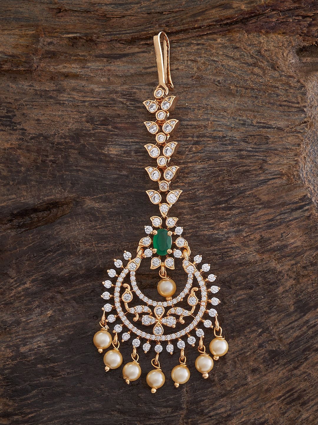 

Kushal's Fashion Jewellery Gold-Plated Zircon Studded & Beaded Maang Tikka Head Jewellery
