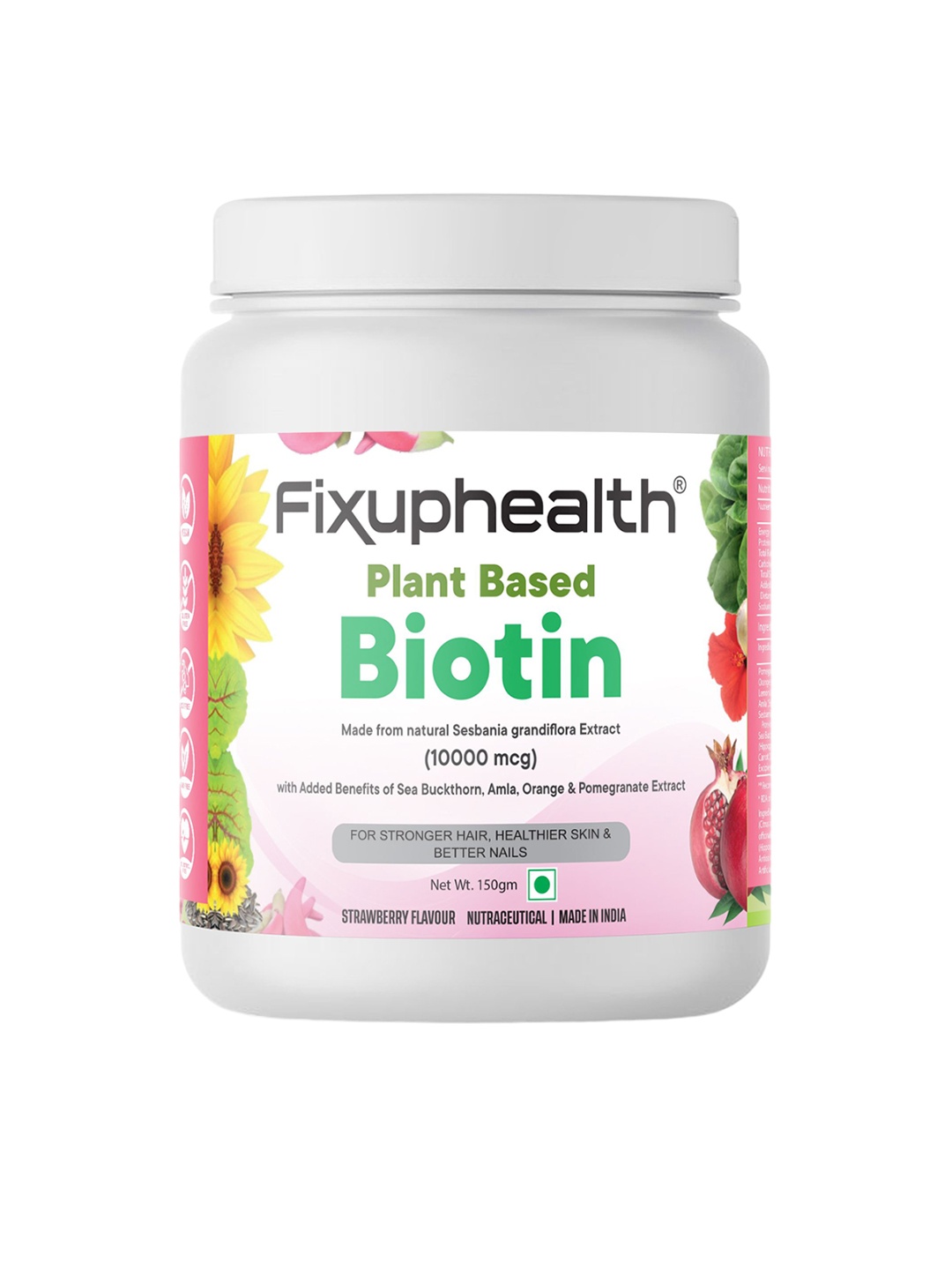 

Fixuphealth Plant Based Biotin Supplement Powder -Strawberry Flavour-150g, Multi