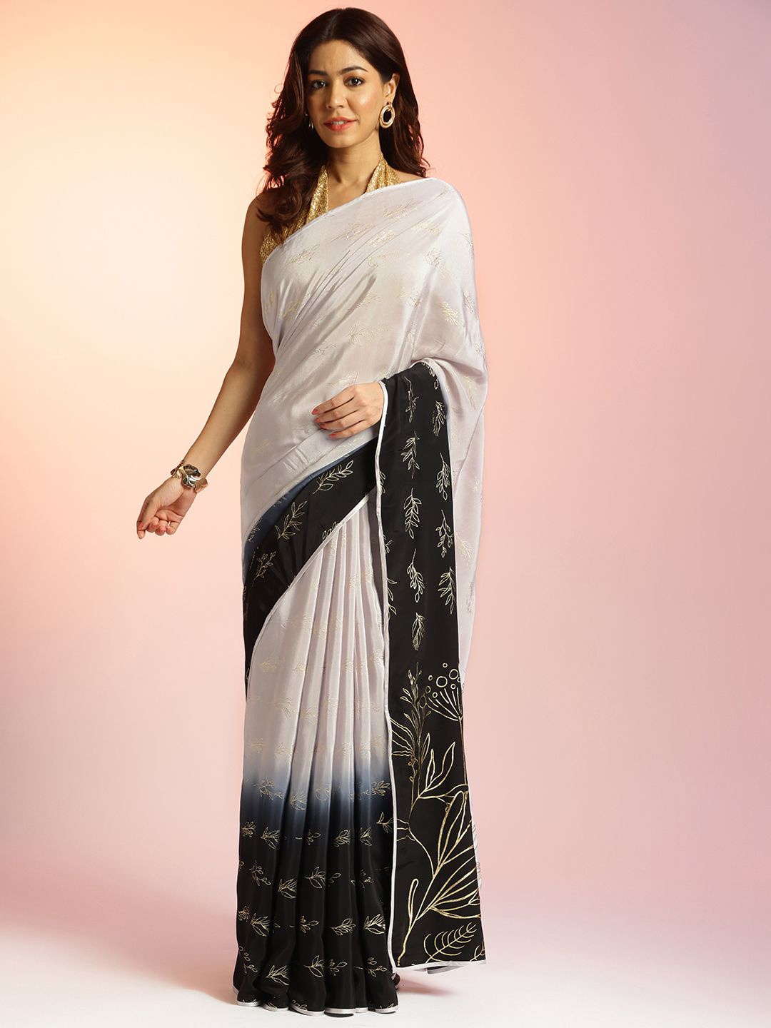 

navyasa by liva Floral Printed Pure Crepe Saree, White