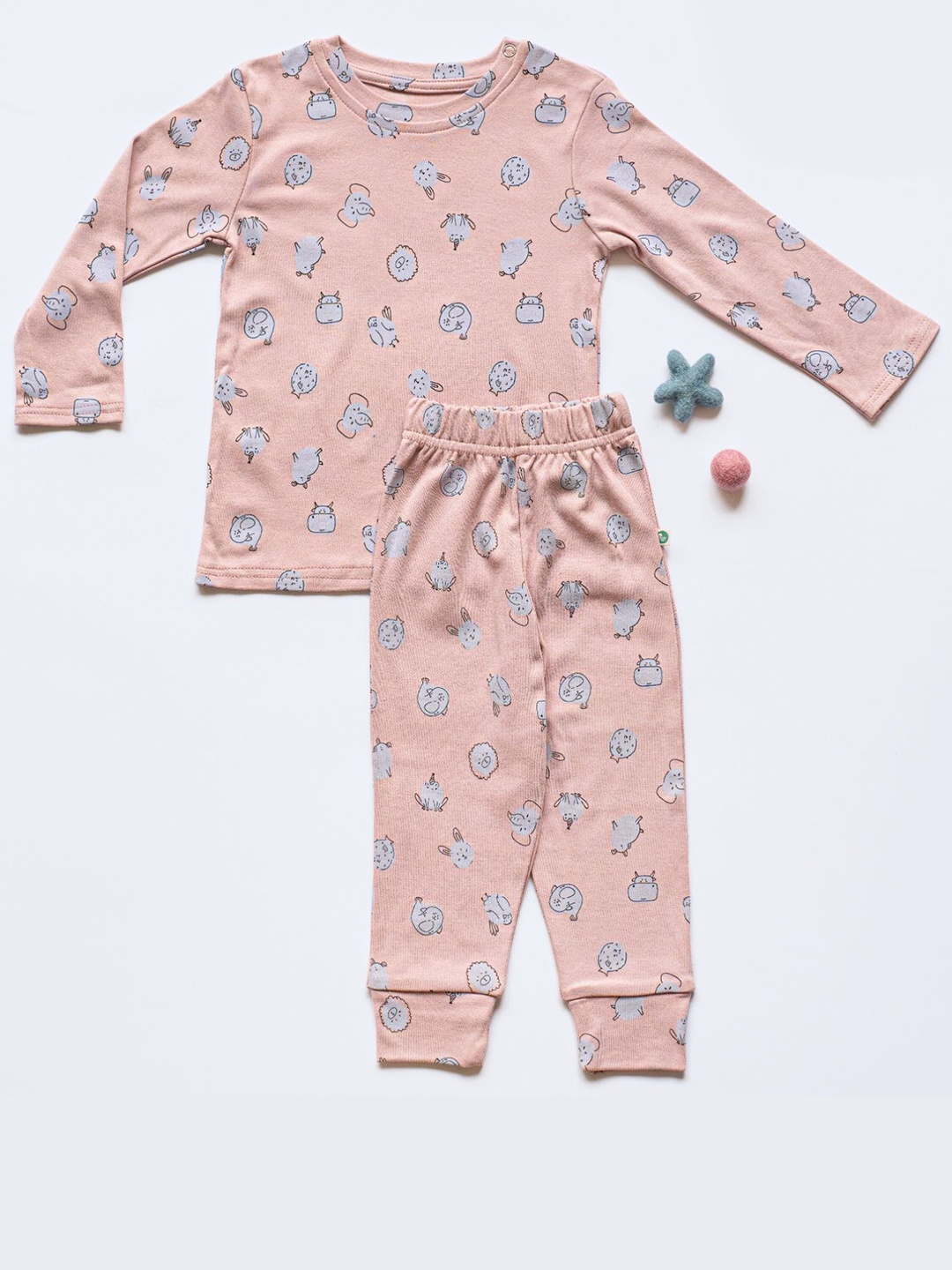 

cocoon care Kids Conversational Printed Pure Cotton Night suits, Pink