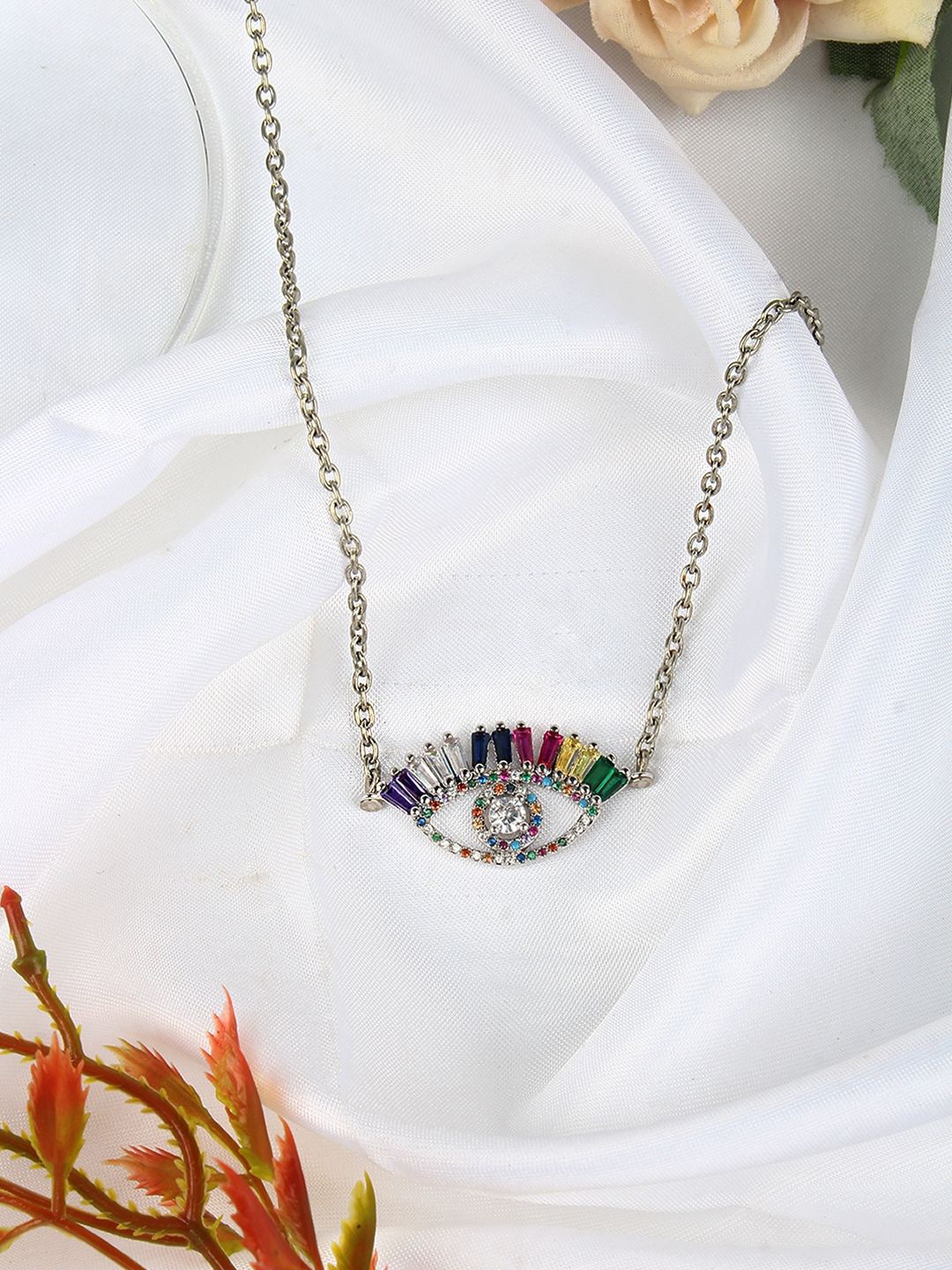 

KPOP Brass Silver-Plated Stones Studded Necklace