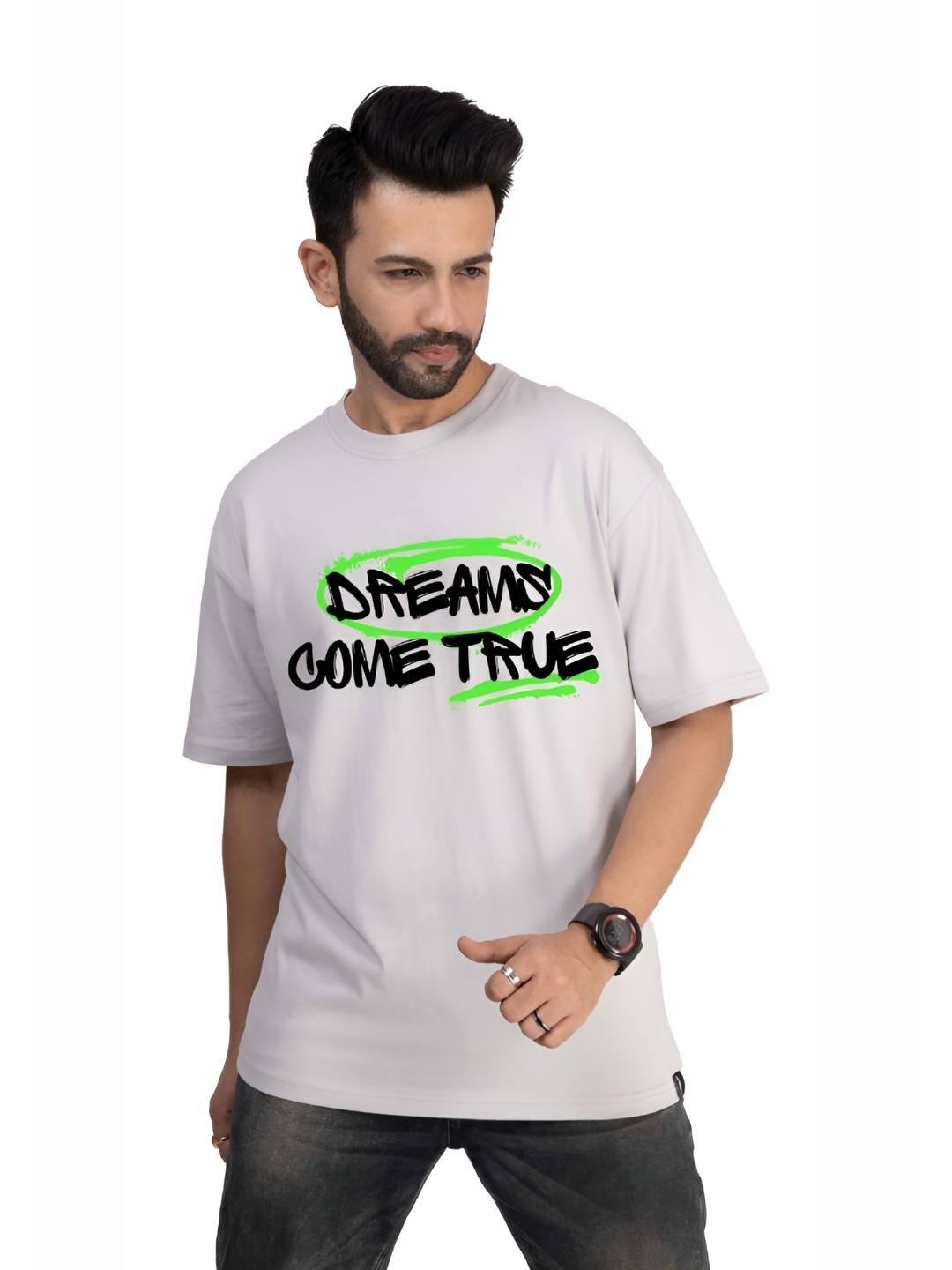 

TBS- THE BARGAIN STREET Men Bio Finish Typography Printed Cotton Oversized T-shirt, Grey