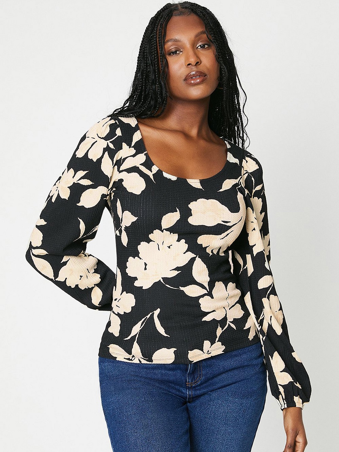 

DOROTHY PERKINS Floral Print Top, Black