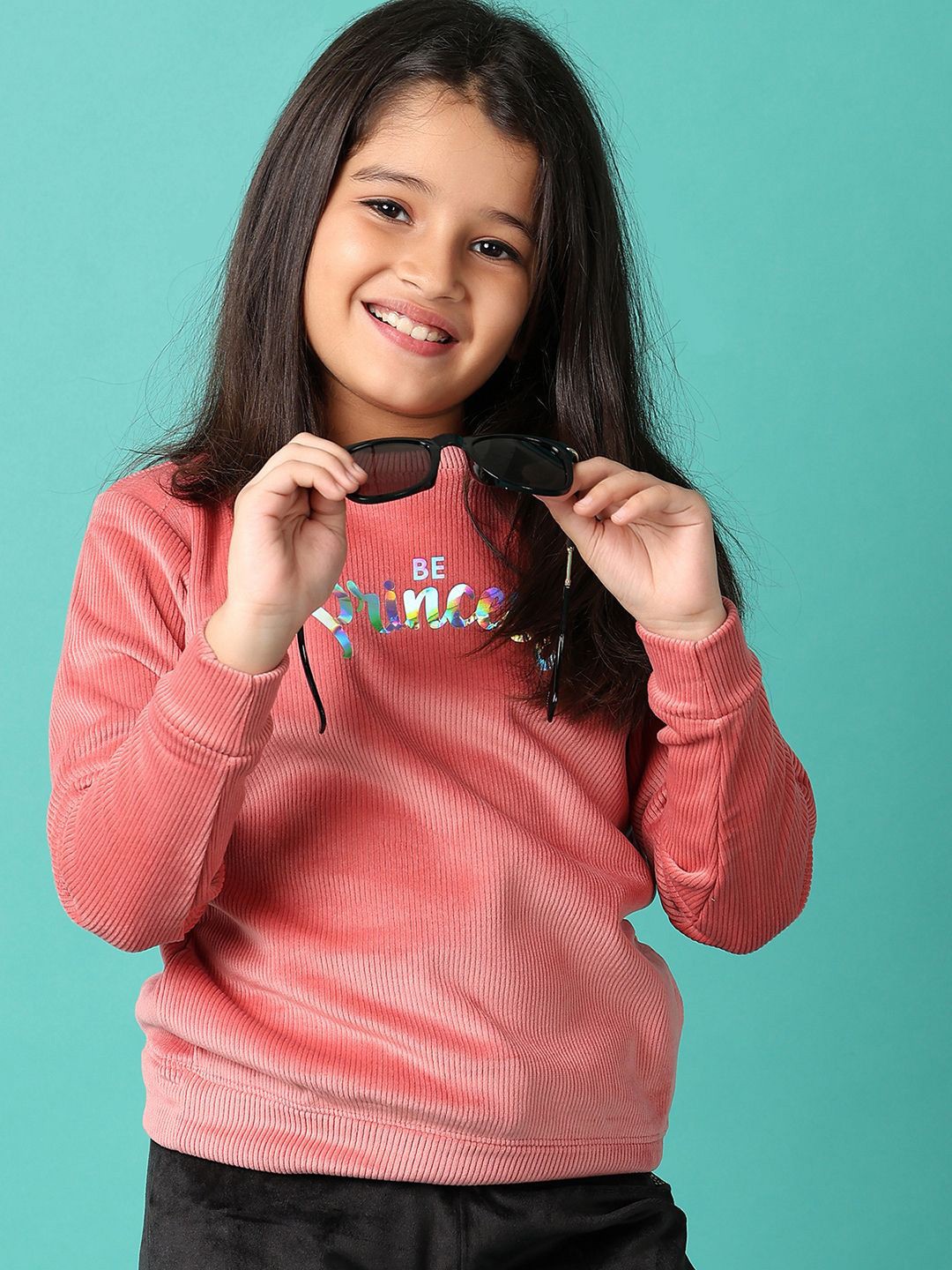 

V-Mart Girls Typography Printed Round Neck Cotton Pullover Sweatshirt, Peach