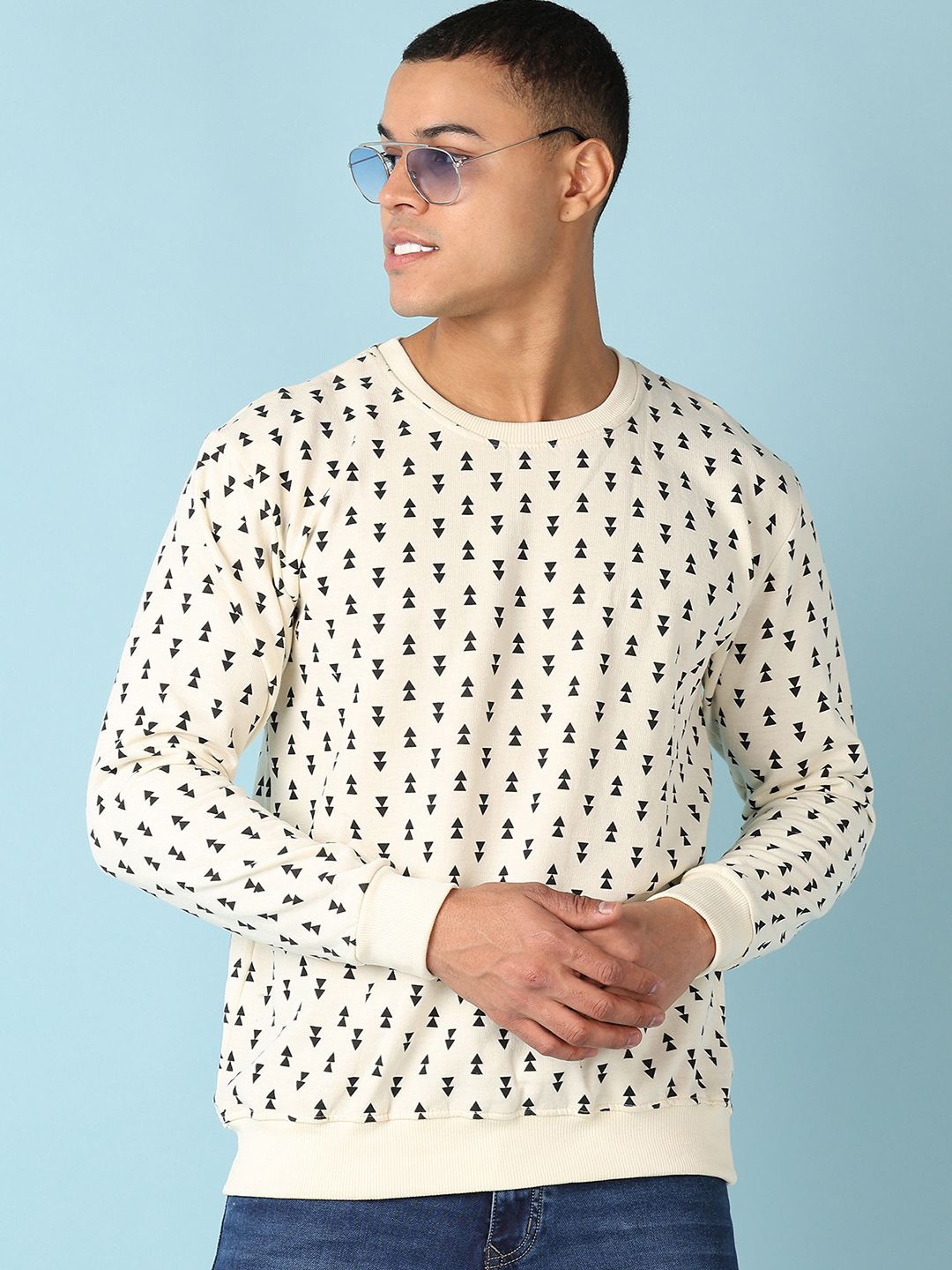 

V-Mart Men Conversational Printed Round Neck Cotton Pullover Sweatshirt, Off white
