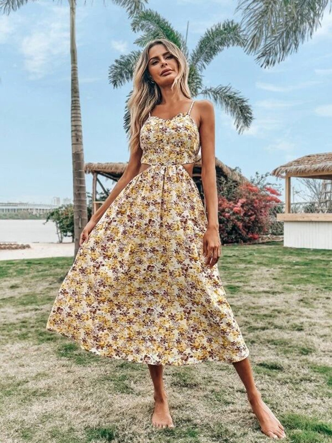 

Stylecast X Slyck Floral Printed Fit & Flare Midi Dress, White