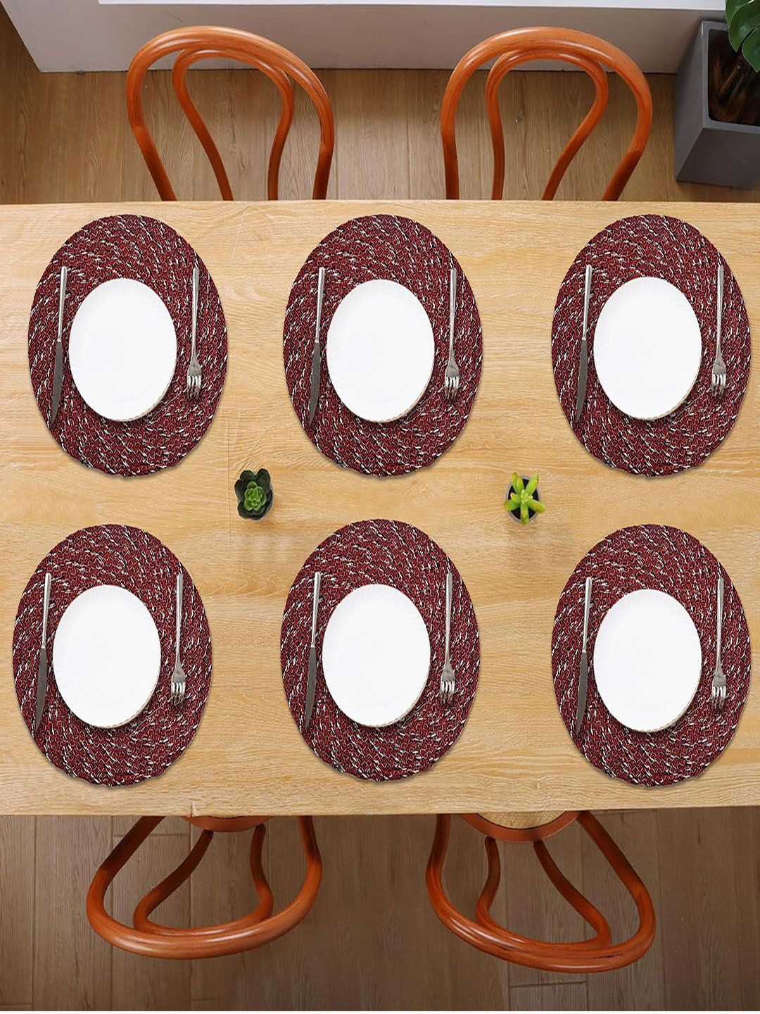 

Kuber Industries Maroon & White 6 Pieces printed Cotton Round Shape Table Placemats