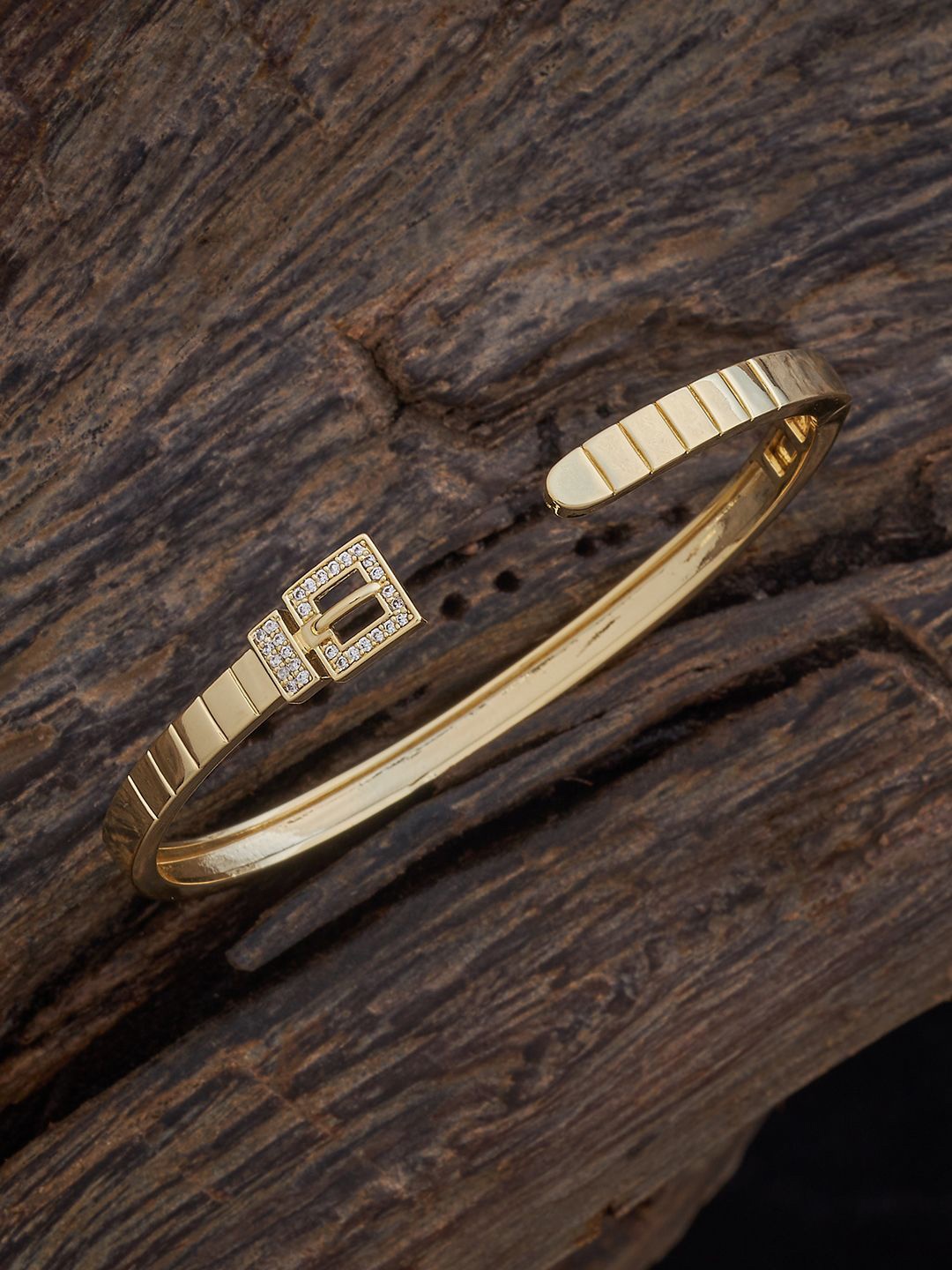 

Kushal's Fashion Jewellery Gold-Plated Cubic Zirconia Studded Kada Bracelet