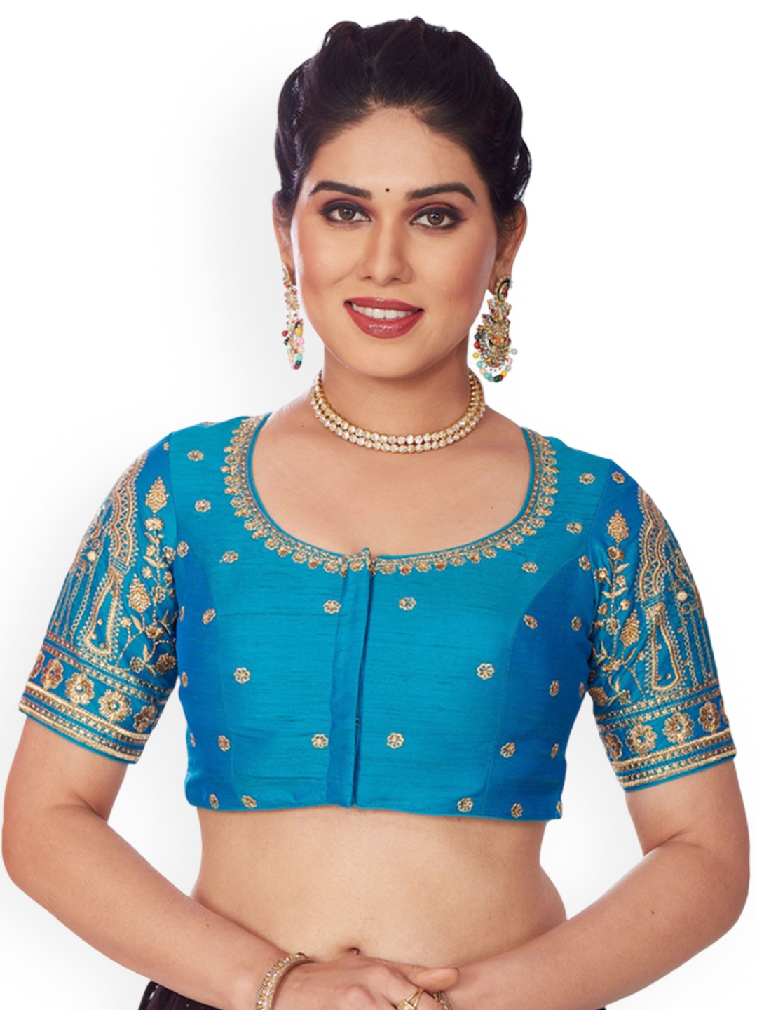 

Mmore Embroidered Saree Blouse, Blue