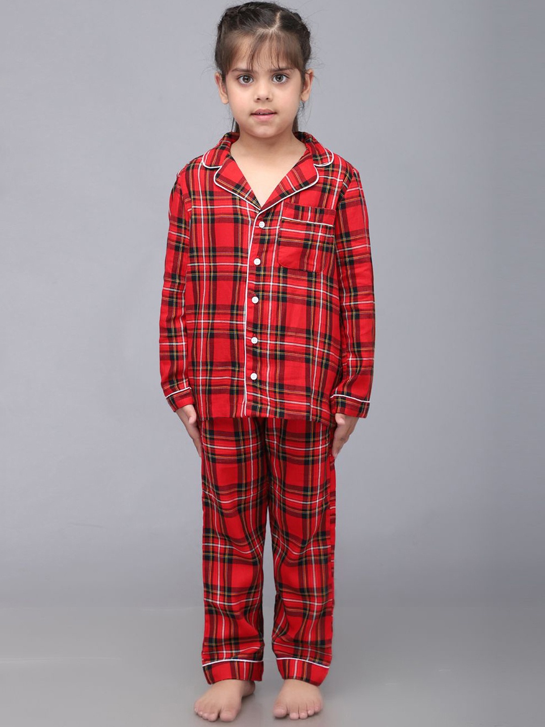 

Biglilpeople Kids Checked Night suit, Red
