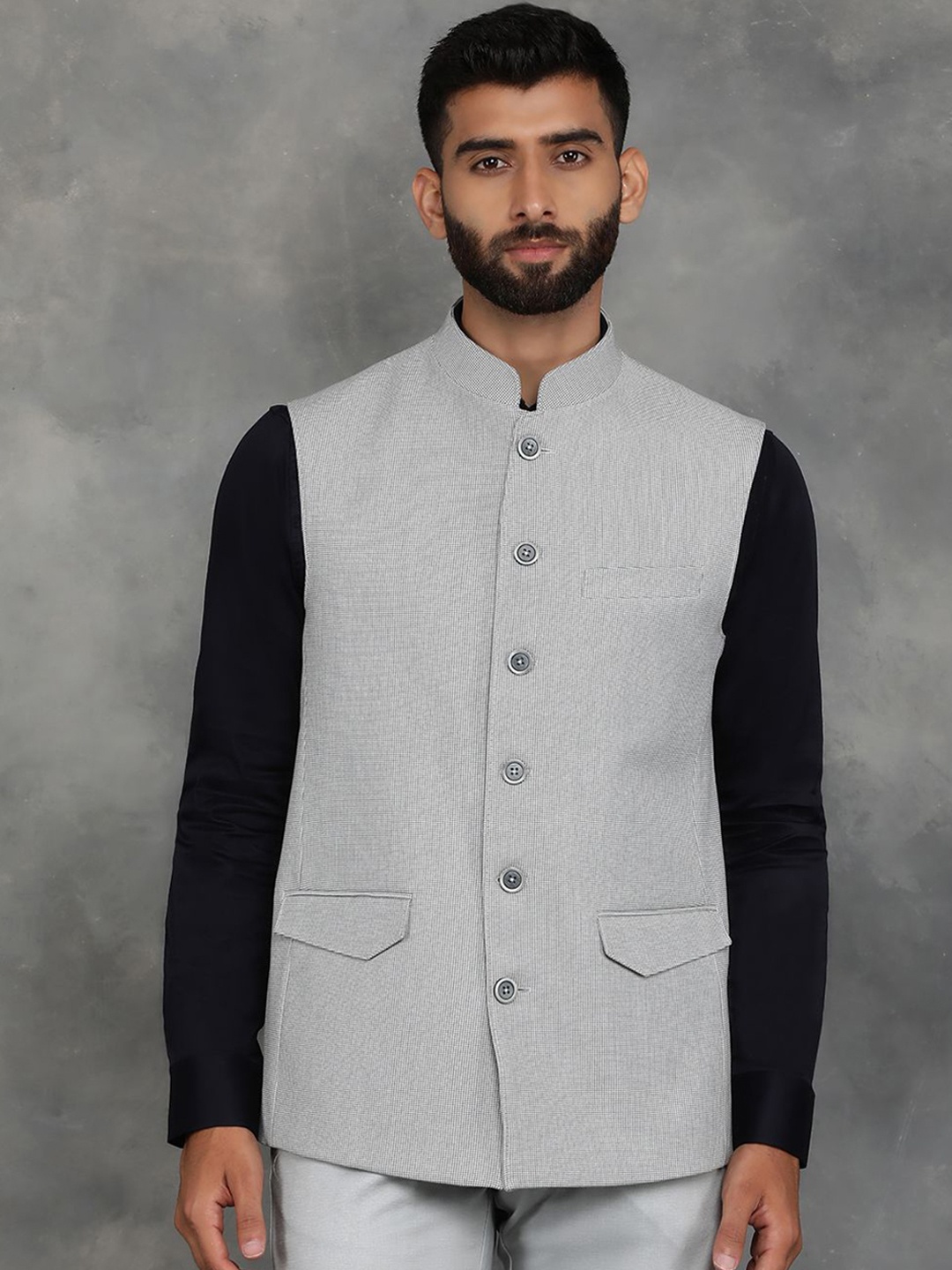 

JADE BLUE Men Geometric Checked Tailored Jacket, Grey