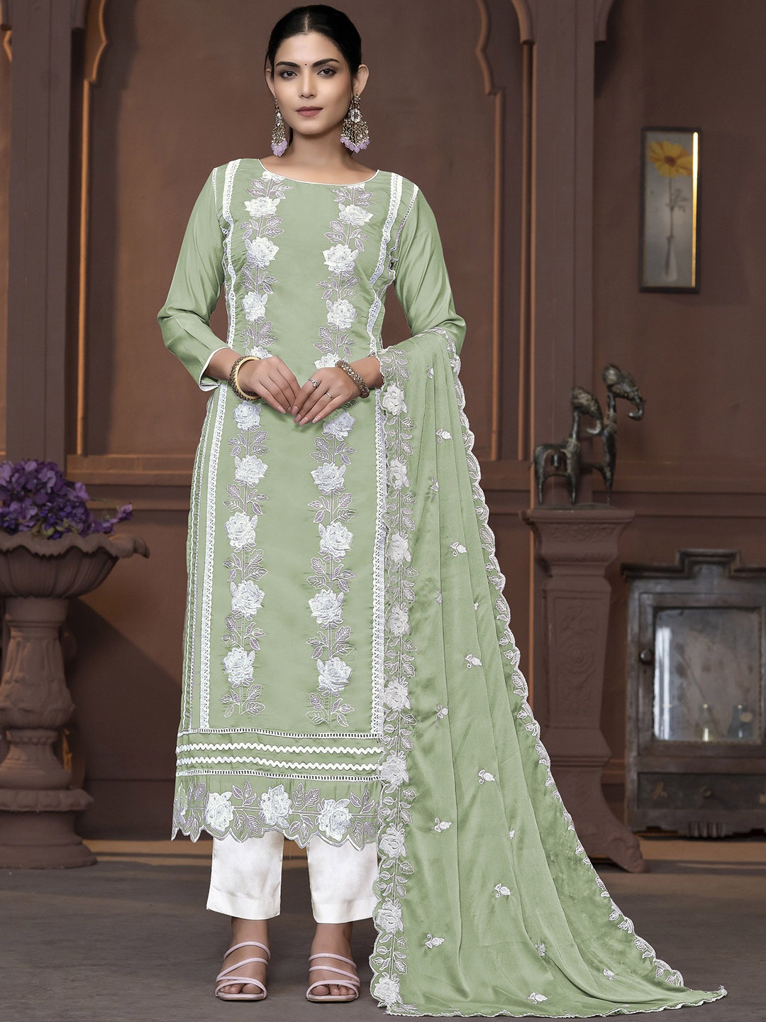 

Maroosh Embroidered Unstitched Dress Material, Green
