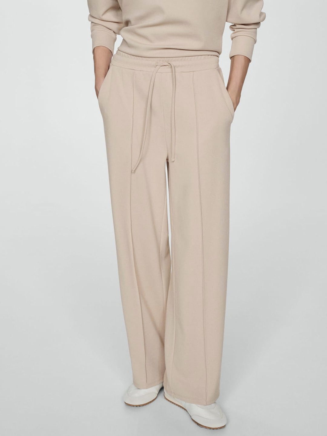 

MANGO Women Seam-Detail Straight Fit Trousers, Beige