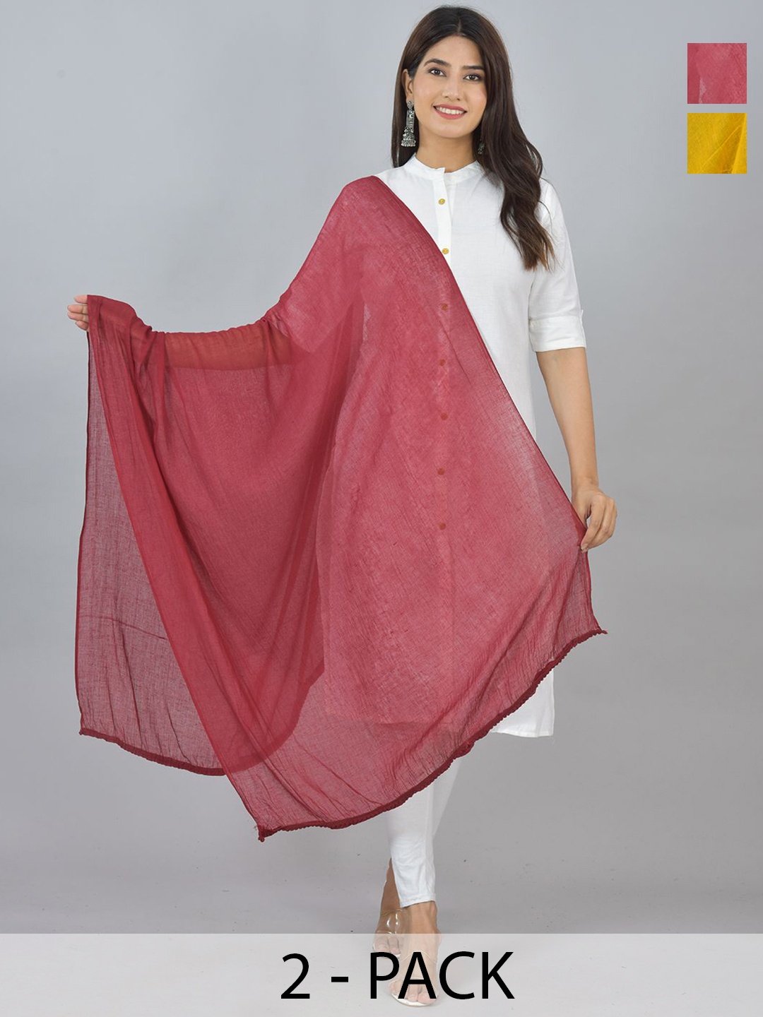 

LA FEMINAE Pack Of 2 Pure Cotton Dupatta, Yellow