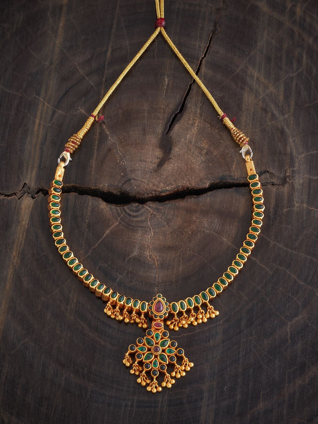 

Kushal's Fashion Jewellery Silver Gold-Plated Stone Studded Temple Necklace