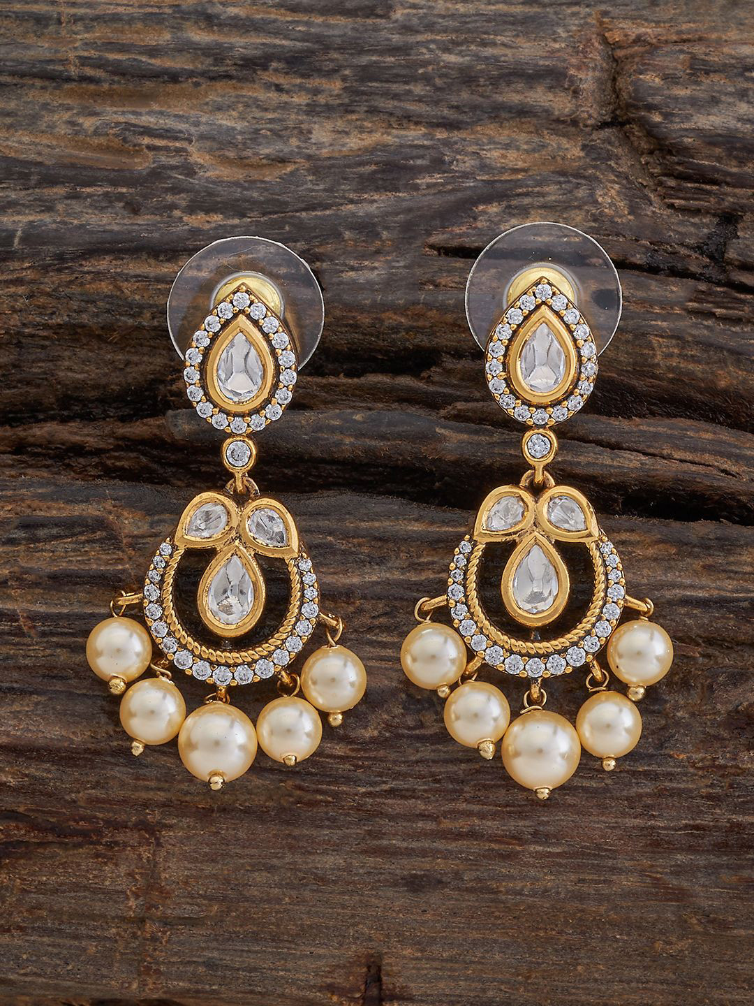 

Kushal's Fashion Jewellery Kundan Teardrop Shaped Drop Earrings, White