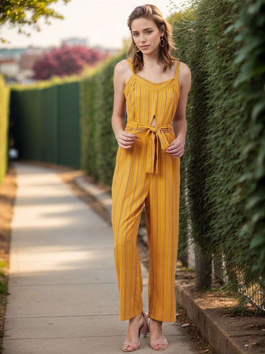 

RARE Striped Basic Jumpsuit Waist Tie-Ups, Mustard