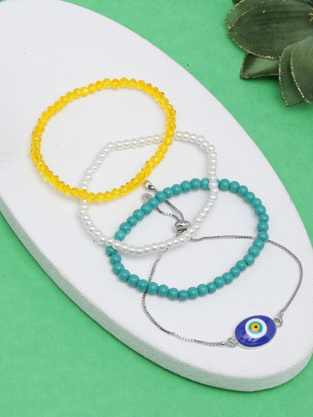 

KPOP Set Of 4 Silver-Plated Beaded Elasticated Bracelets