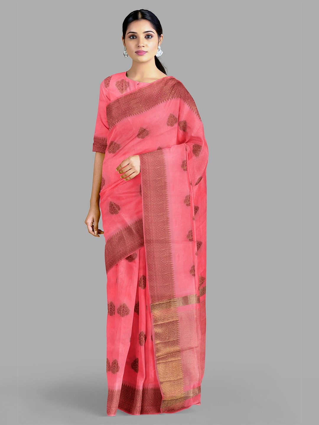 

The Chennai Silks Ethnic Motifs Zari Pure Cotton Chanderi Saree, Pink