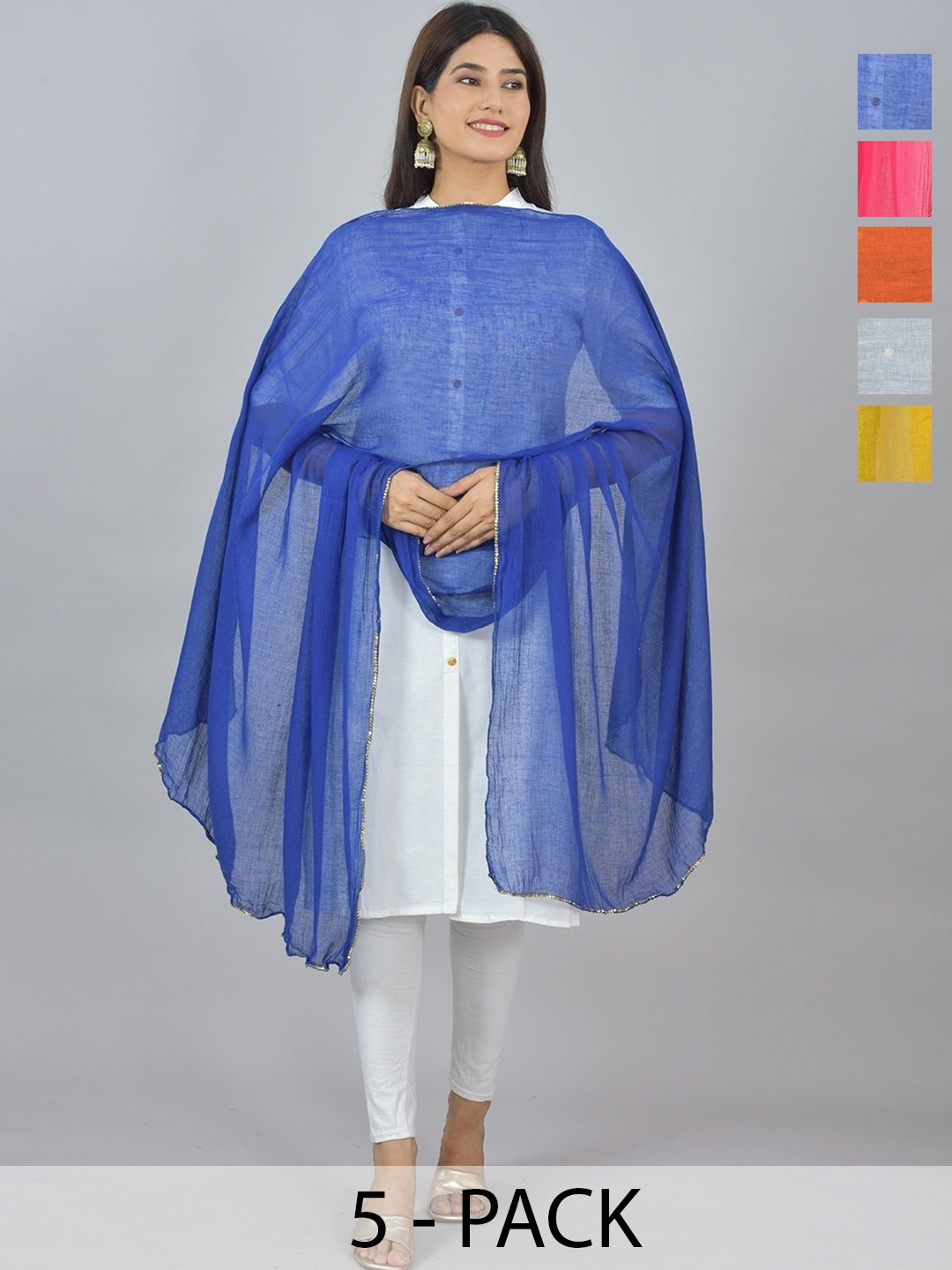 

LA FEMINAE Pack of 7 Pure Cotton Dupatta, Yellow