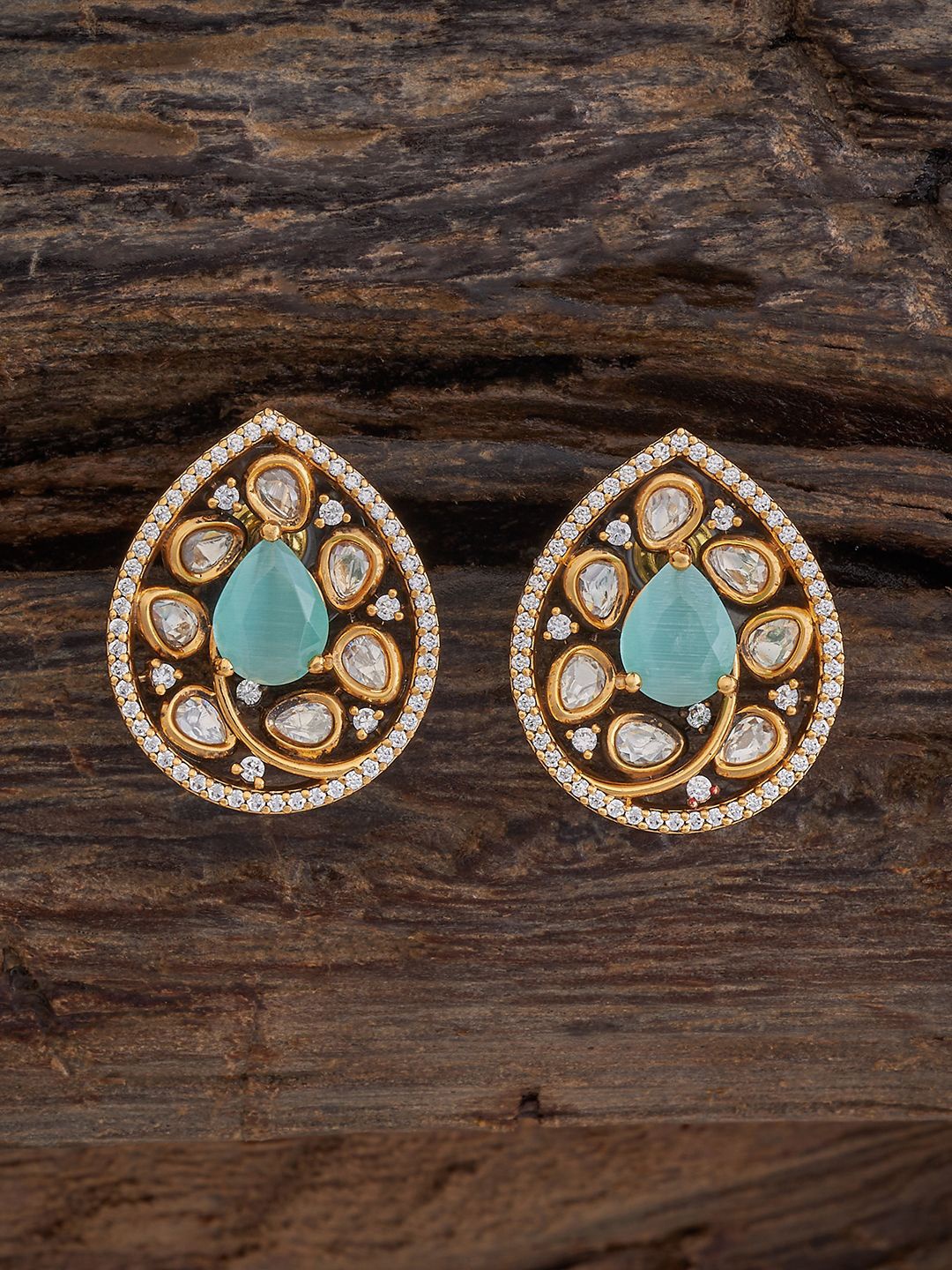 

Kushal's Fashion Jewellery Teardrop Shaped Kundan Studs, Sea green