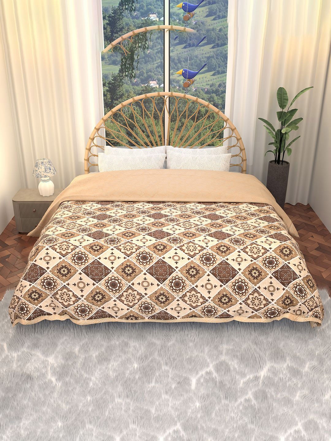 

Kuber Industries Brown & Beige Printed Microfiber AC Room 220 GSM Double Bed Comforter