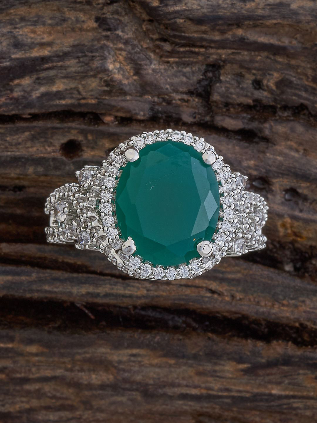 

Kushal's Fashion Jewellery Rhodium-Plated CZ-Studded Finger Ring, Silver
