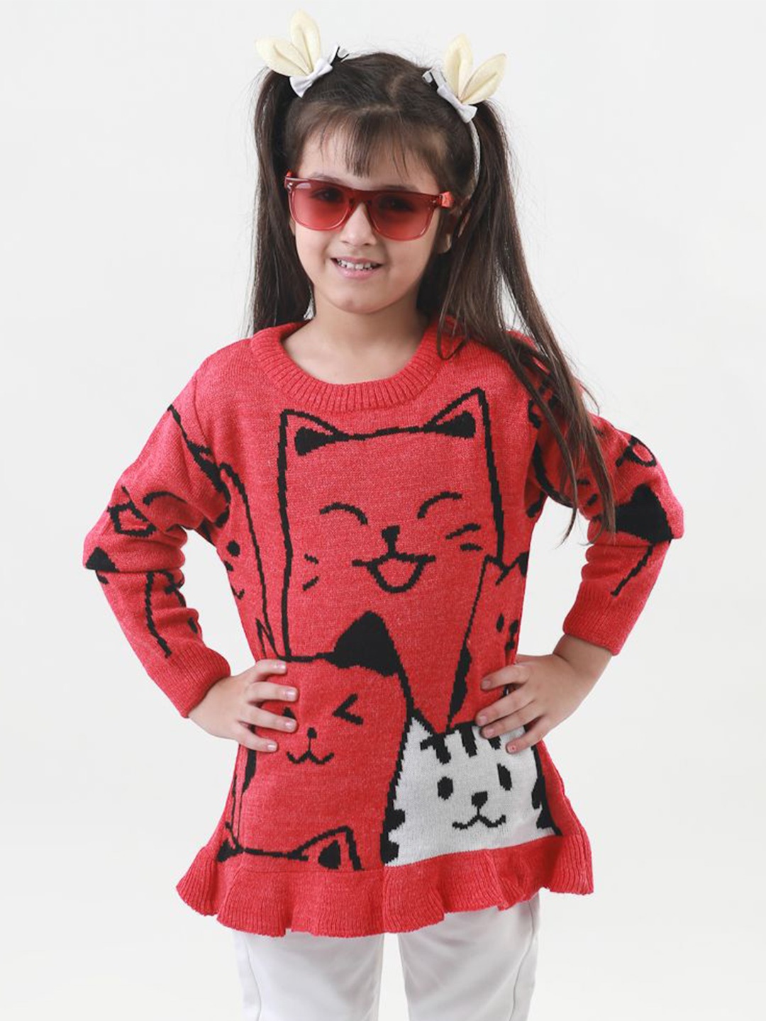 

KNITCO Girls Pullover with Applique Detail, Red