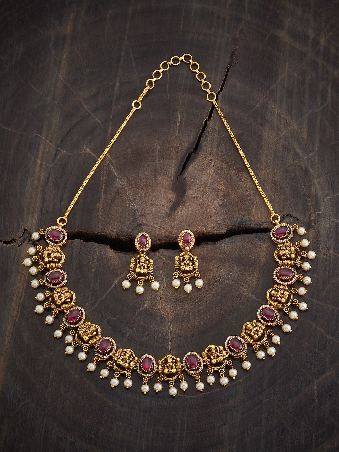 

Kushal's Fashion Jewellery Gold Plated Ruby Studded & Beaded Antique Jewellery Set