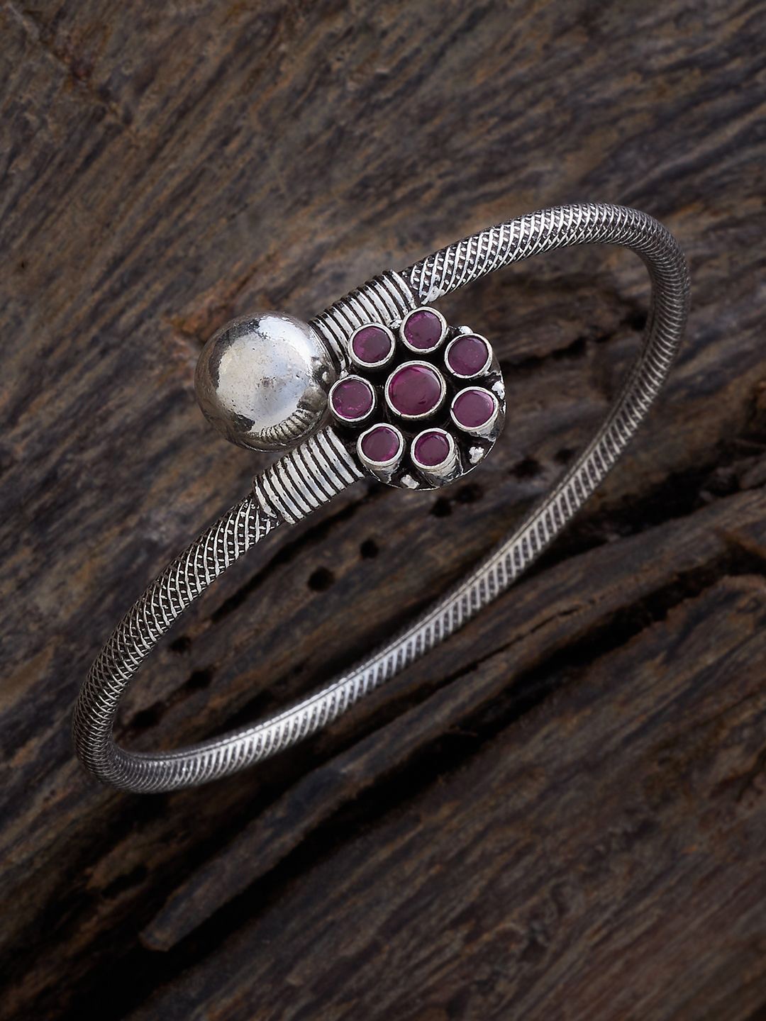

Kushal's Fashion Jewellery Silver Rhodium-Plated Stone Studded Kada Bracelet
