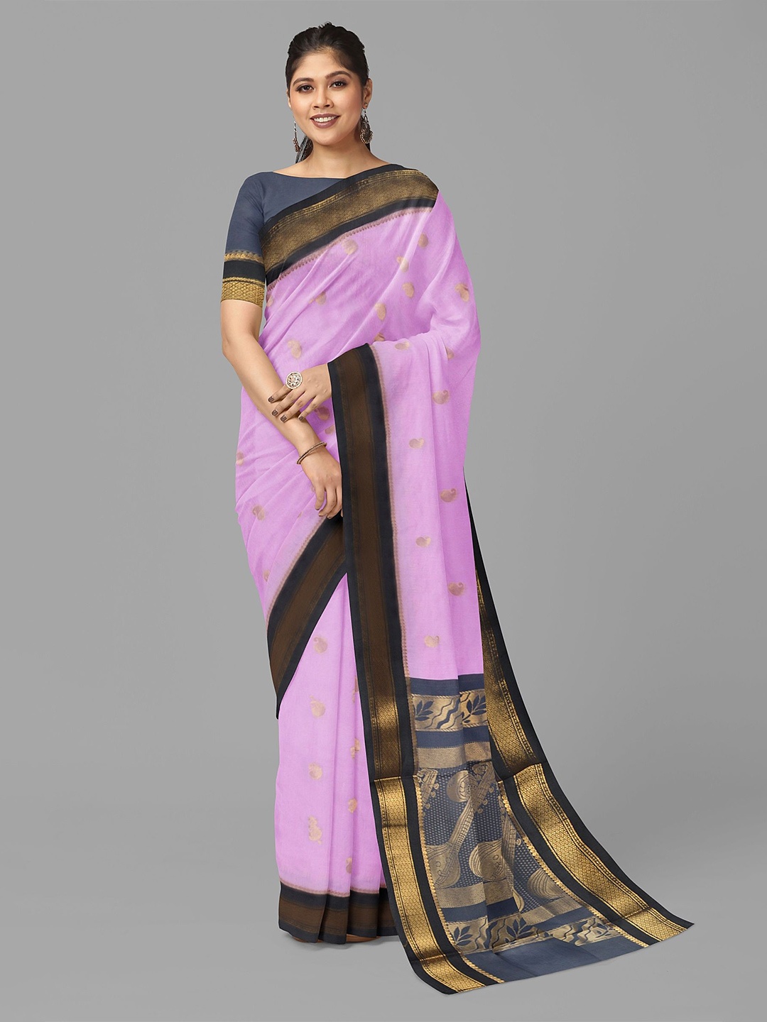 

The Chennai Silks Paisley Zari Silk Cotton Maheshwari Saree, Pink
