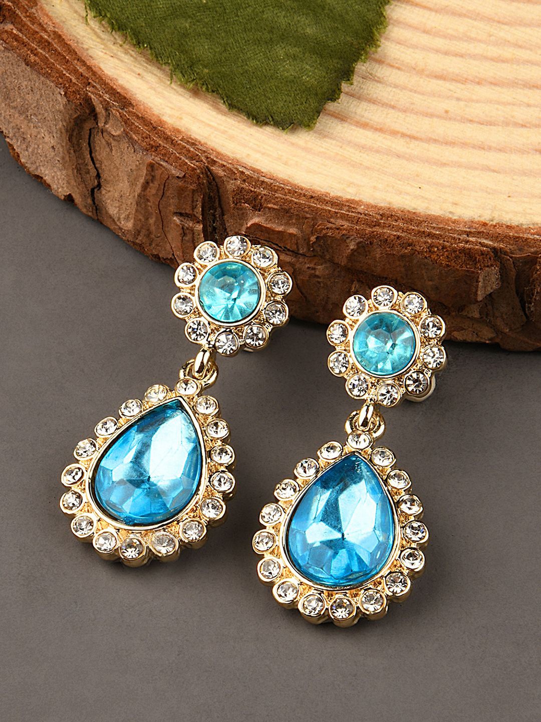 

Kalakrith Milano Crystals Stone Studded Teardrop Shaped Drop Earrings, Gold