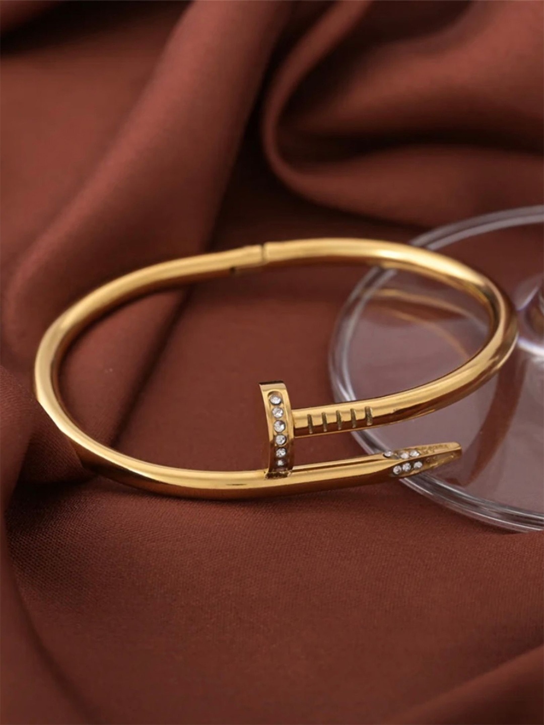 

The ivora Gold-Plated Stainless Steel Cubic Zirconia Studded Cuff Bracelet